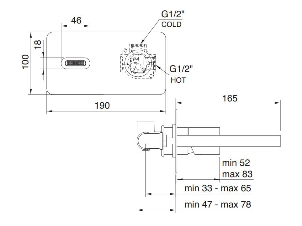 Настенный смеситель для раковины с пластиной Rubinetterie Treemme NANOtech ARCH-00094921 - Вид №2