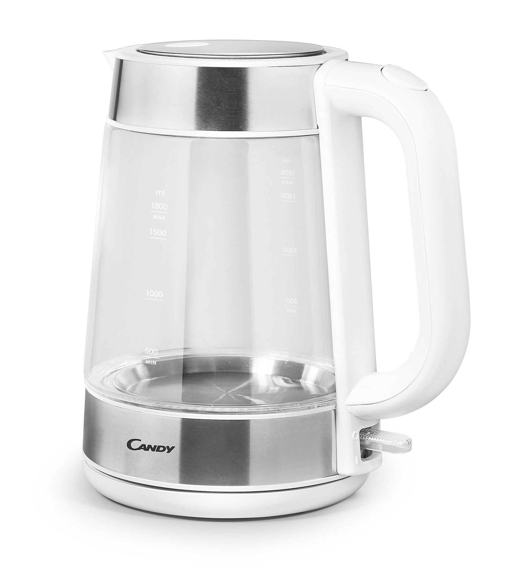 9033905 Электрочайник Candy CK-301 [стекло\металл, 1.8 л, 2000 Вт, скрытый нагревательный элемент, белый, серебристый] STDN-0058949 - Вид №1