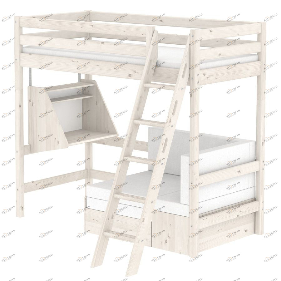 Кровать Flexa Classic Casa высокая со встроенным спальным модулем, столом и наклонной лестницей, бел 9010336201