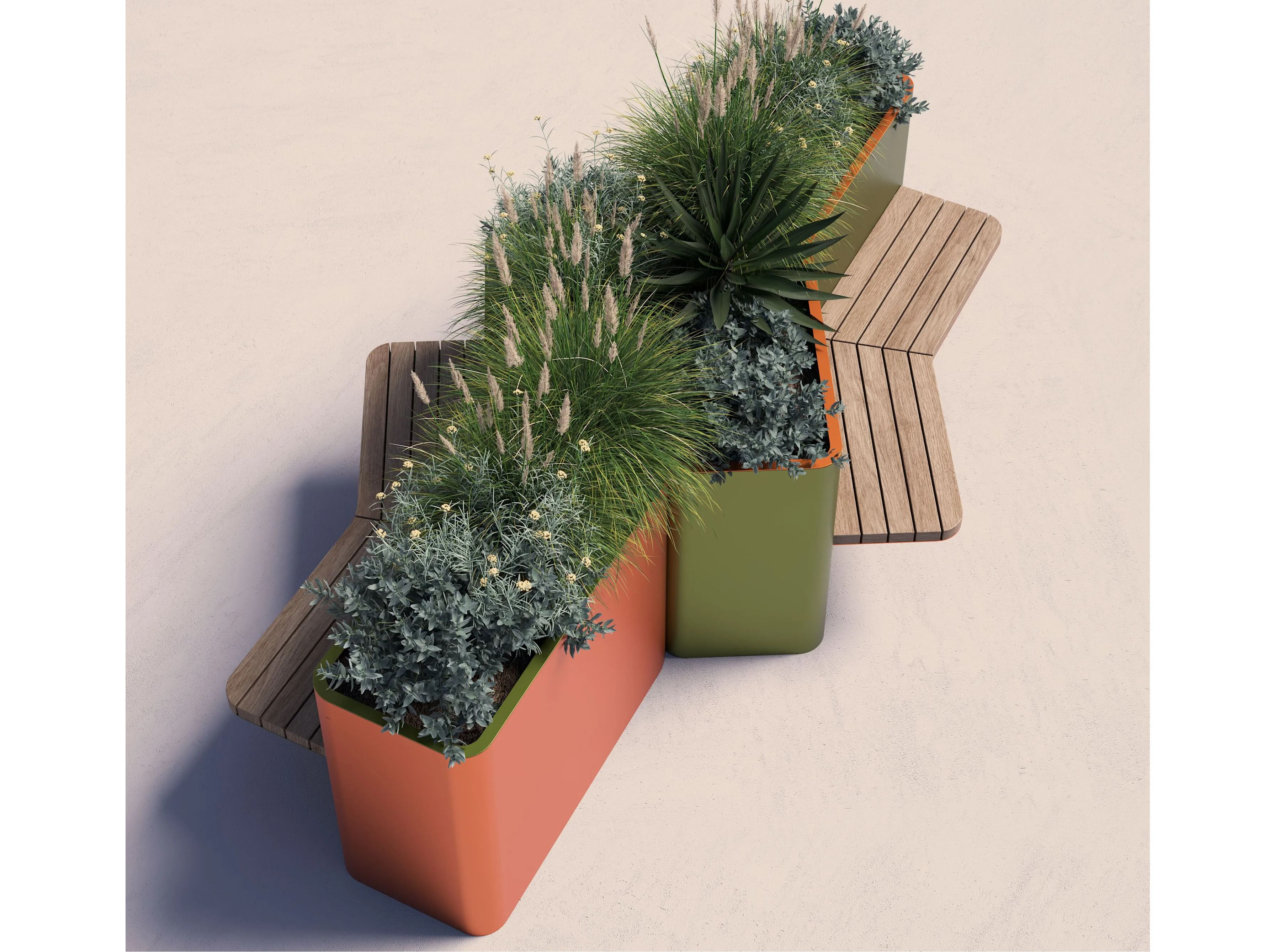 Модульная скамейка из стали и дерева со встроенным плантатором CITYSì COMMA ARCH-00064282