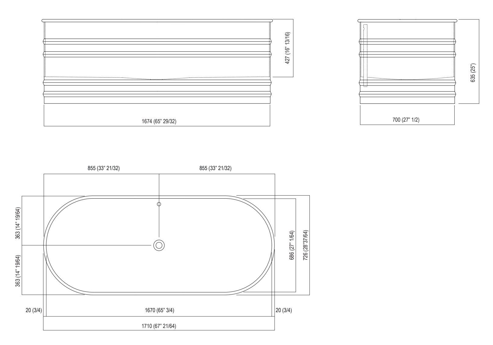 Овальная ванна из нержавеющей стали Agape Vieques ARCH-00073930 - Вид №2