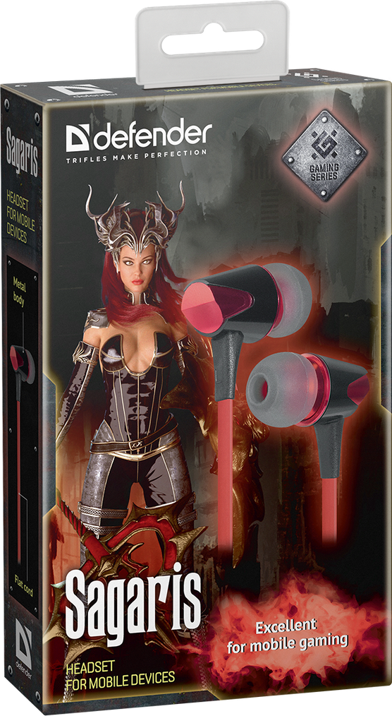 64455 гарнитура для смартфонов sagaris черный + красный, кабель 1,2 м Defender Santreyd  - Вид №2