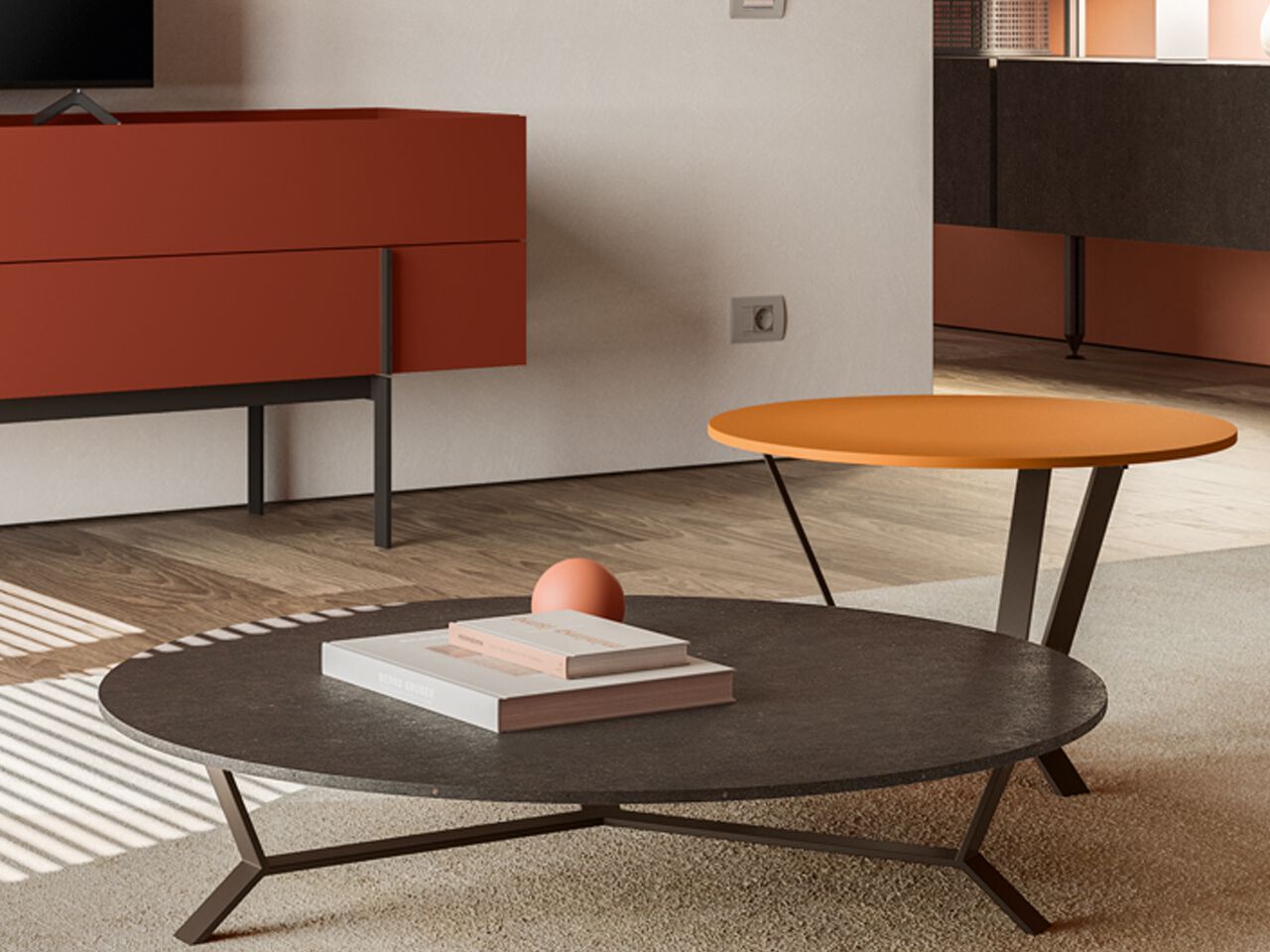 Круглый журнальный столик из стали и дерева Santalucia Mobili Homy ARCH-00008095