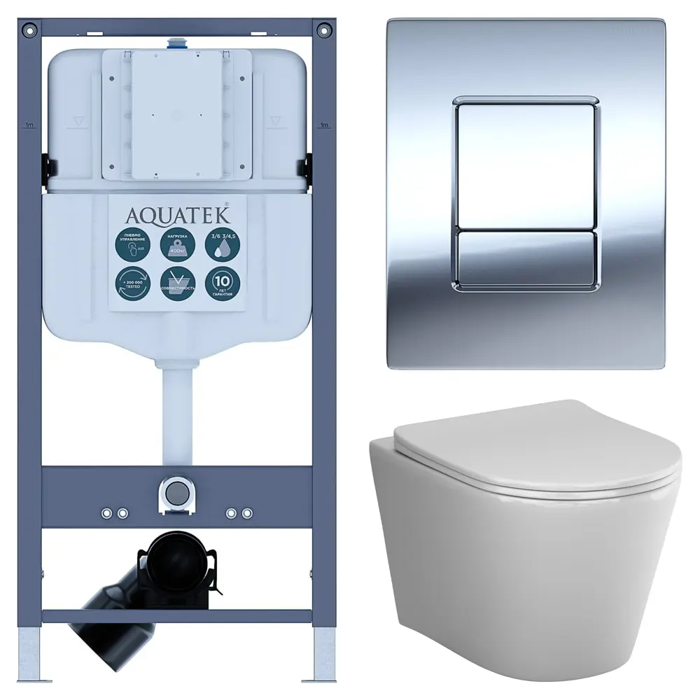 Комплект инсталляции Aquatek Pneumo N 49 с безободковым унитазом AM.PM Flash клавиша Aquatek Pnn-0000002 серая Pneumo N49 STLM-2024759