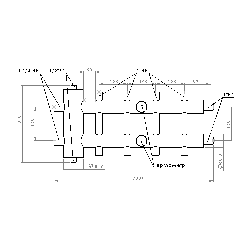 Купить Распределительный коллектор с гидрострелкой 85 кВт, 5 контуров Прокситерм GSK325 - Вид №8