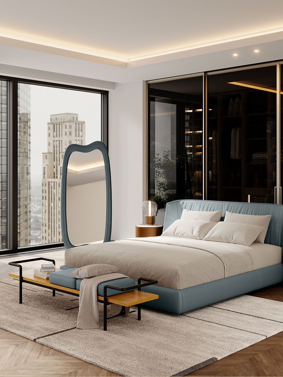 Напольное или настенное зеркало с кожаной рамкой Poltrona Frau SQUASH ARCH-00013534 - Вид №1