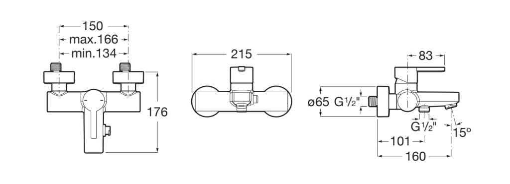 Однорычажный смеситель для ванны с 2 отверстиями Roca Naia ARCH-00126828 - Вид №3