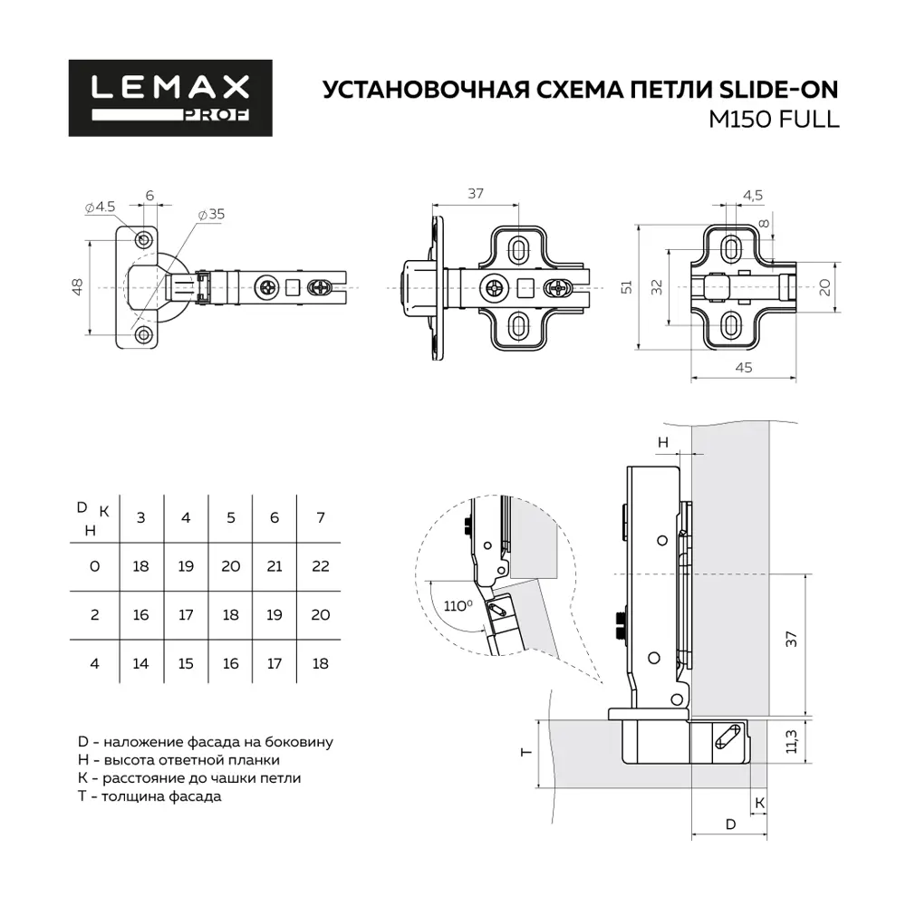 Накладная петля Lemax Prof Push-to-open Slide-on 110° 2 шт STLM-2043304 - Вид №1