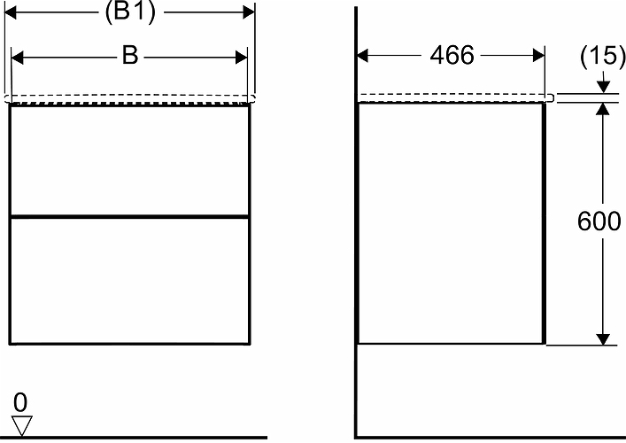 9751372111 IDO Elegant напольная тумба под умывальник, с двумя ящиками, Ш = 900 мм, Ш1 = 910 мм, матовый черный - Вид №9