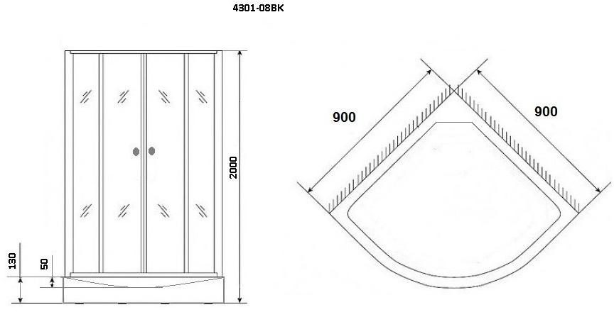 Душевая кабина NG- 4301-08BK (900х900х2000) низкий поддон(13см) стекло МАТОВОЕ Niagara ECO 4301BK - Вид №2