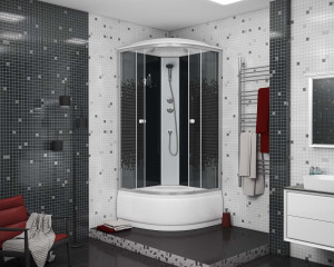 Душевая кабина NG- 7509-14BLACK (1000х1000х2150) высокий поддон(40см) стекло МОЗАИКА