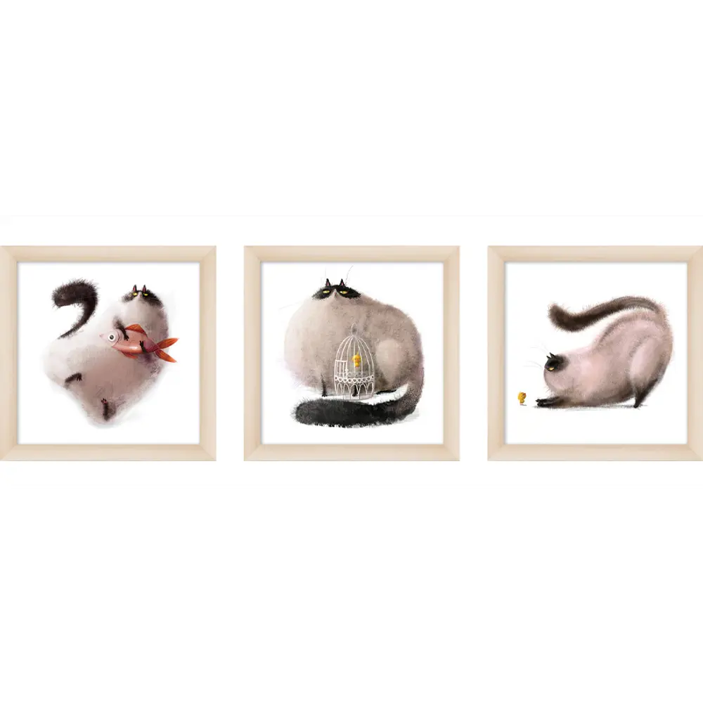 Модульная картина Смешные коты 40x40 см 3 шт POSTERMARKET STLM-2135381