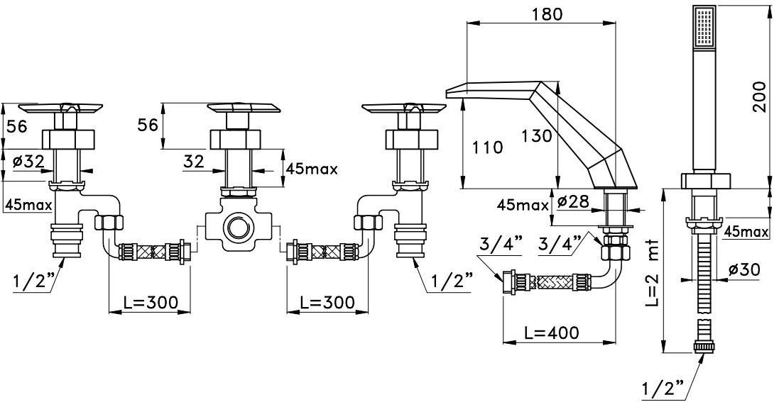 RUBINETTERIE STELLA Комплект для ванны на 5 отверстий Stella sun-id-1382316 - Вид №1