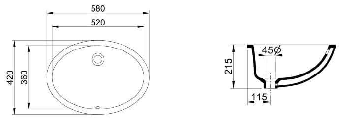Овальный встраиваемый умывальник из глазурованной керамики с переливом Ceramica Dolomite AGORDO ARCH-00071079 - Вид №2