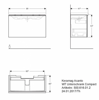 Тумба под раковину 89 см Keramag Acanto 500.616.JK.2 Santreyd  - Вид №1