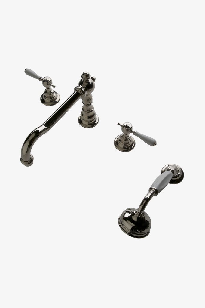 JUTF21 Скрытый наполнитель для ванн с высоким профилем Julia с металлическим ручным душем и рычажными ручками из белого фарфора Waterworks