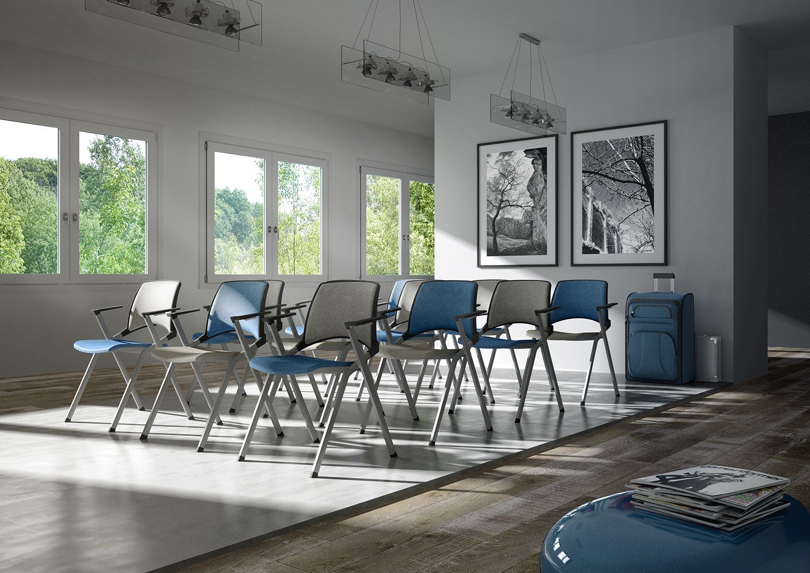 Стул из хромированной стали и ткани с подлокотниками Leyform Key Ok ARCH-00106159 - Вид №1