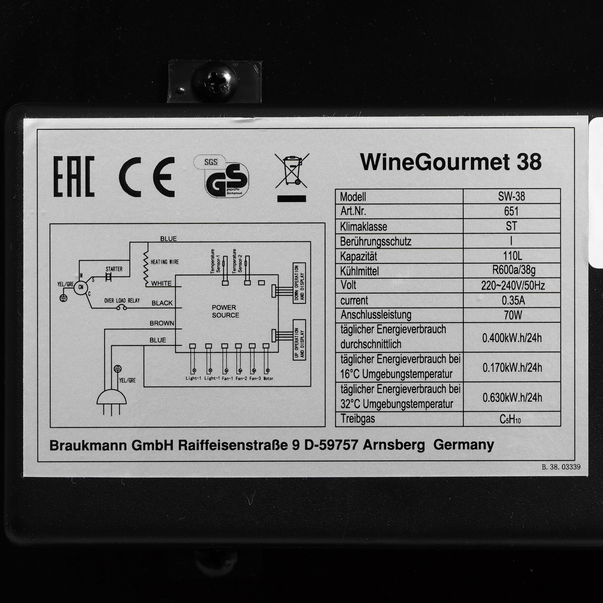 9006984 Винный шкаф CASO WineGourmet 38 серебристый STDN-0116233 - Вид №6