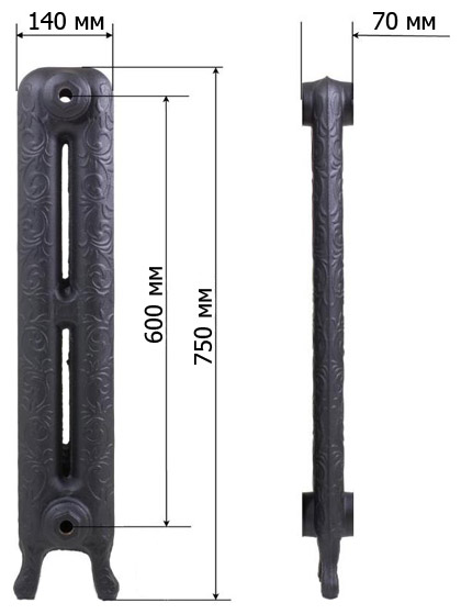 Чугунный радиатор RETROstyle Leeds 600 10 секций 7051 - Вид №2