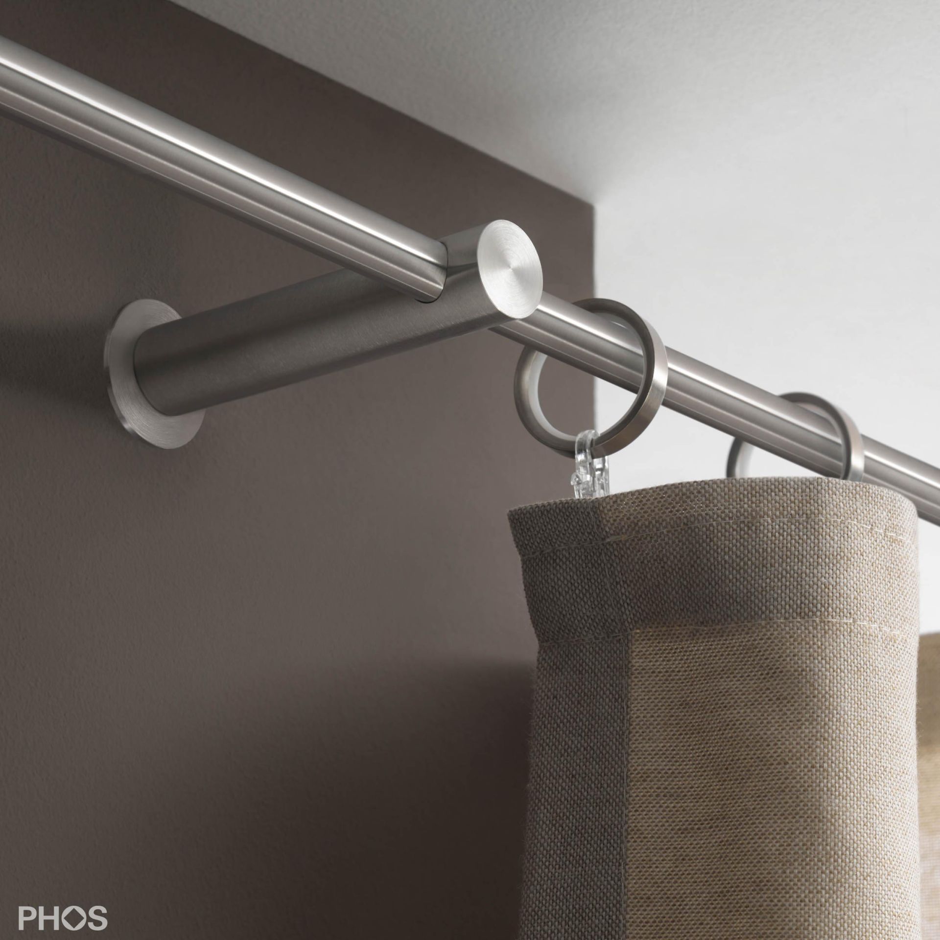 VS20-100-3000 Комплект карнизов: 300 см с 2 держателями и 1 держателем карниза в качестве центральной опоры (на среднем расстоянии от стены) PHOS  - Вид №2