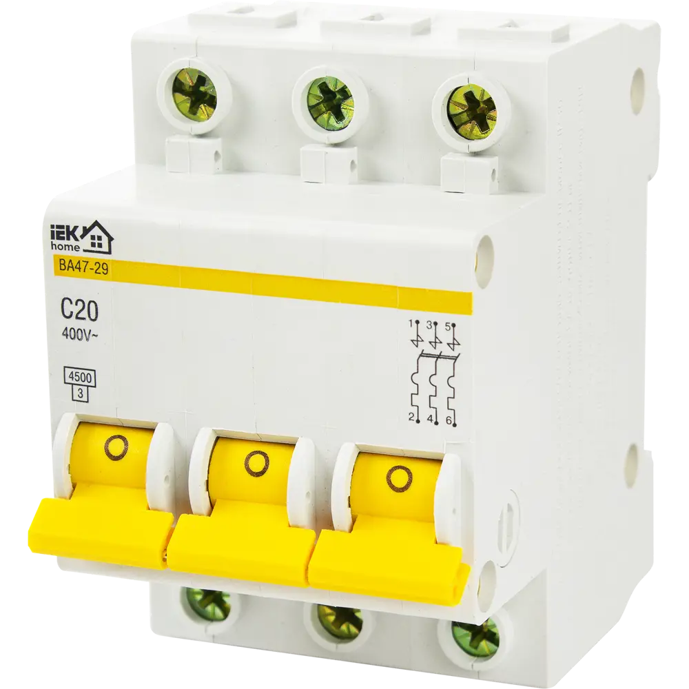 Автоматический выключатель IEK Home ВА47-29 3-полюсный 20А 18072441 STLM-0009409