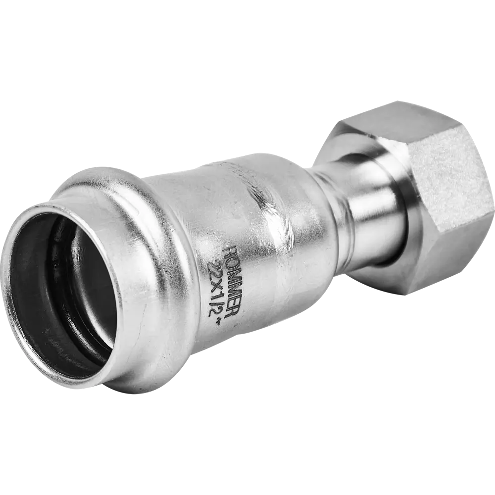 Муфта переходная Rommer 1/2"x22 мм с накидной гайкой ВПр-ВР нержавеющая сталь 88011212 STLM-2054424  - Вид №1