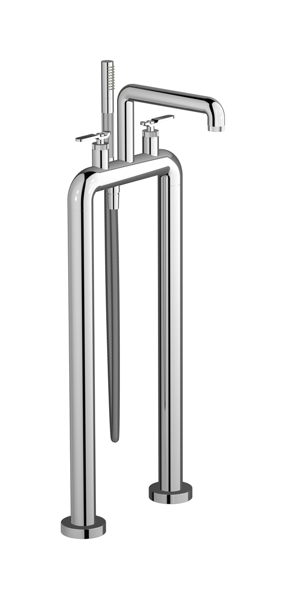 Напольный смеситель для ванны с 2 колоннами и душевым гарнитуром. WE ARE IB b2700cc Chrome Bold