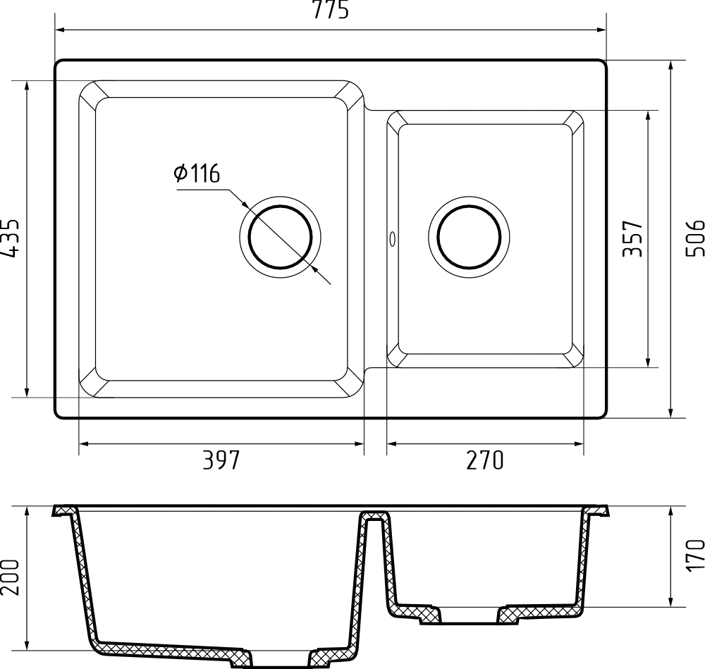 Кухонная мойка Искусственный камень PRACTIK S69 GranFest P-780K-S69 - Вид №2