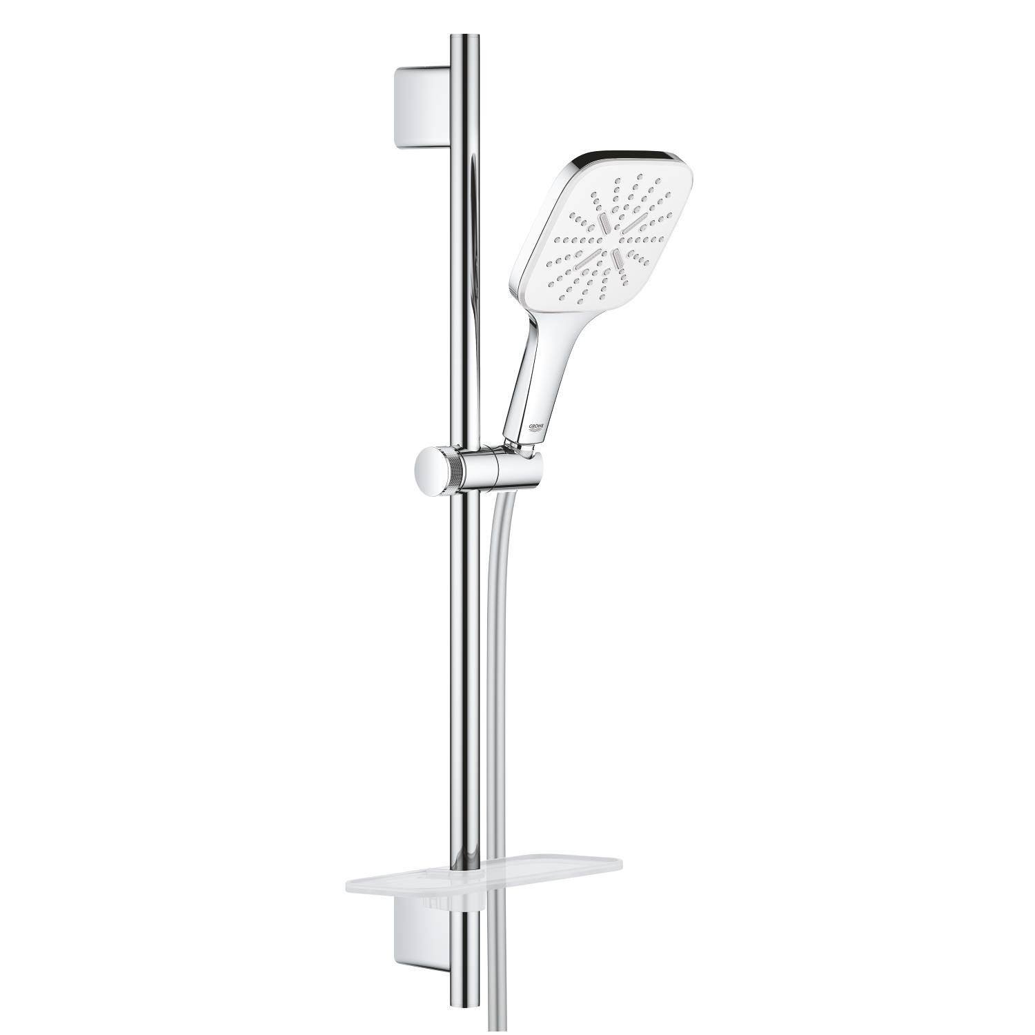 Душевой гарнитур GROHE Rainshower SmartActive 130 Cube, 3 вида струй, белая луна (26584LS0)