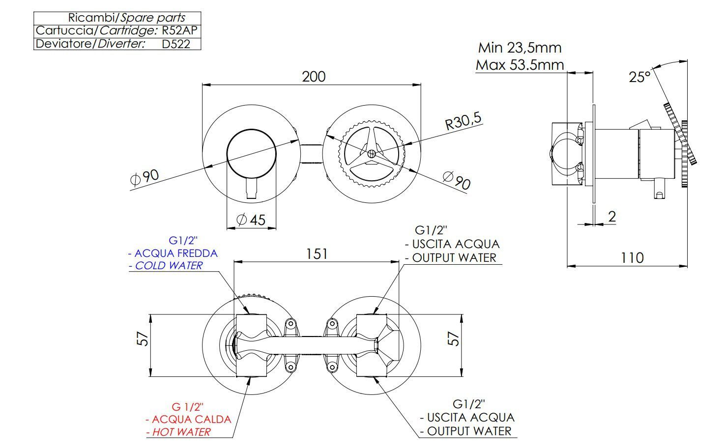 Однорычажный смеситель для душа с переключателем Remer Rubinetterie Chrono ARCH-00069787 - Вид №1