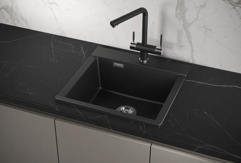 ES-5201, ШВАРЦ (чёрный металлик), кухонная мойка, кварц ESTETICA GRANULA 5201-ST168 - Вид №1