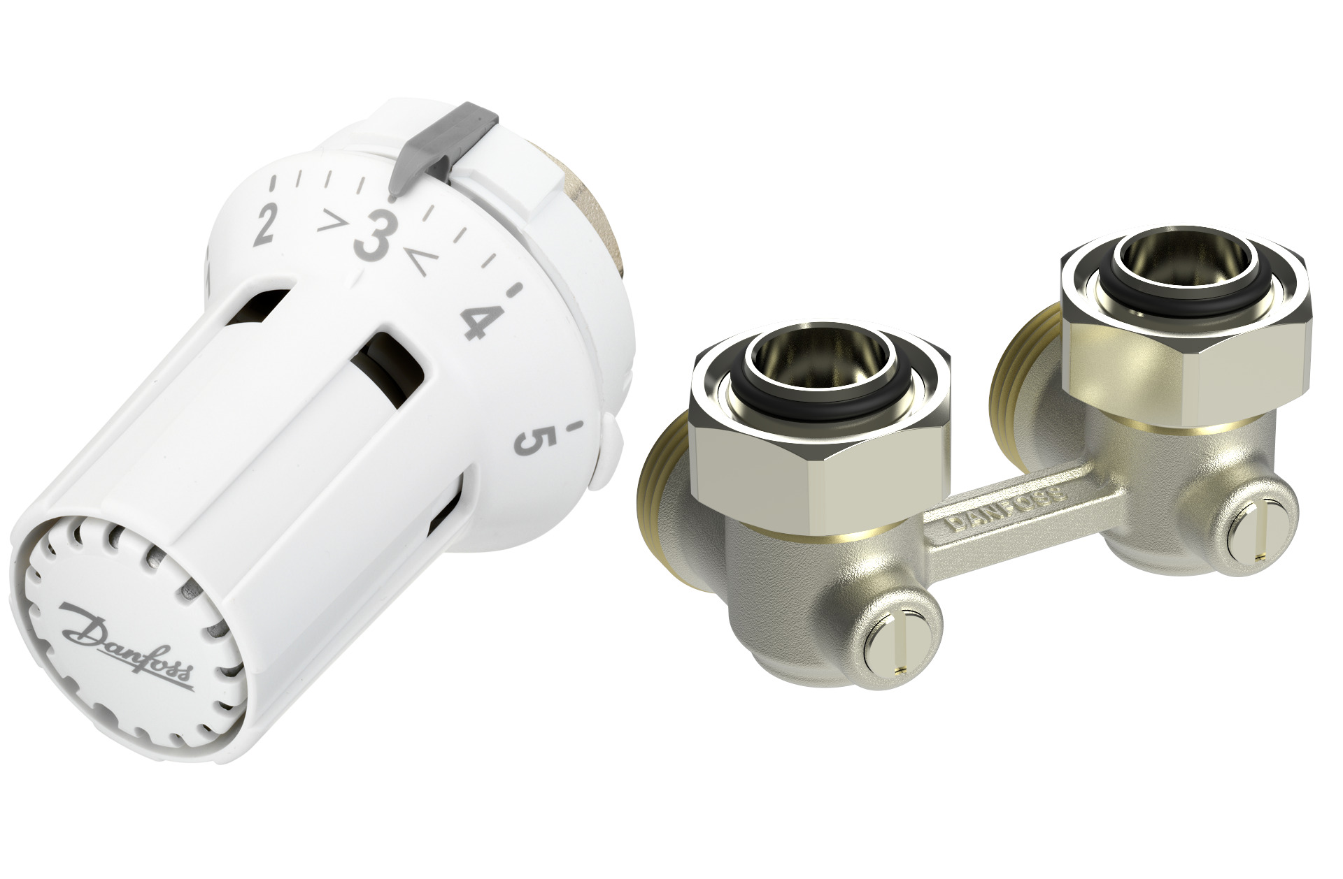 Danfoss Комплект RLV-KB/RTRW-K для радиаторов с нижним подключением (М30 х 1,5) RLV-KB 15 + RTRW-K, 1/2 Прямой 013G7232  - Вид №1