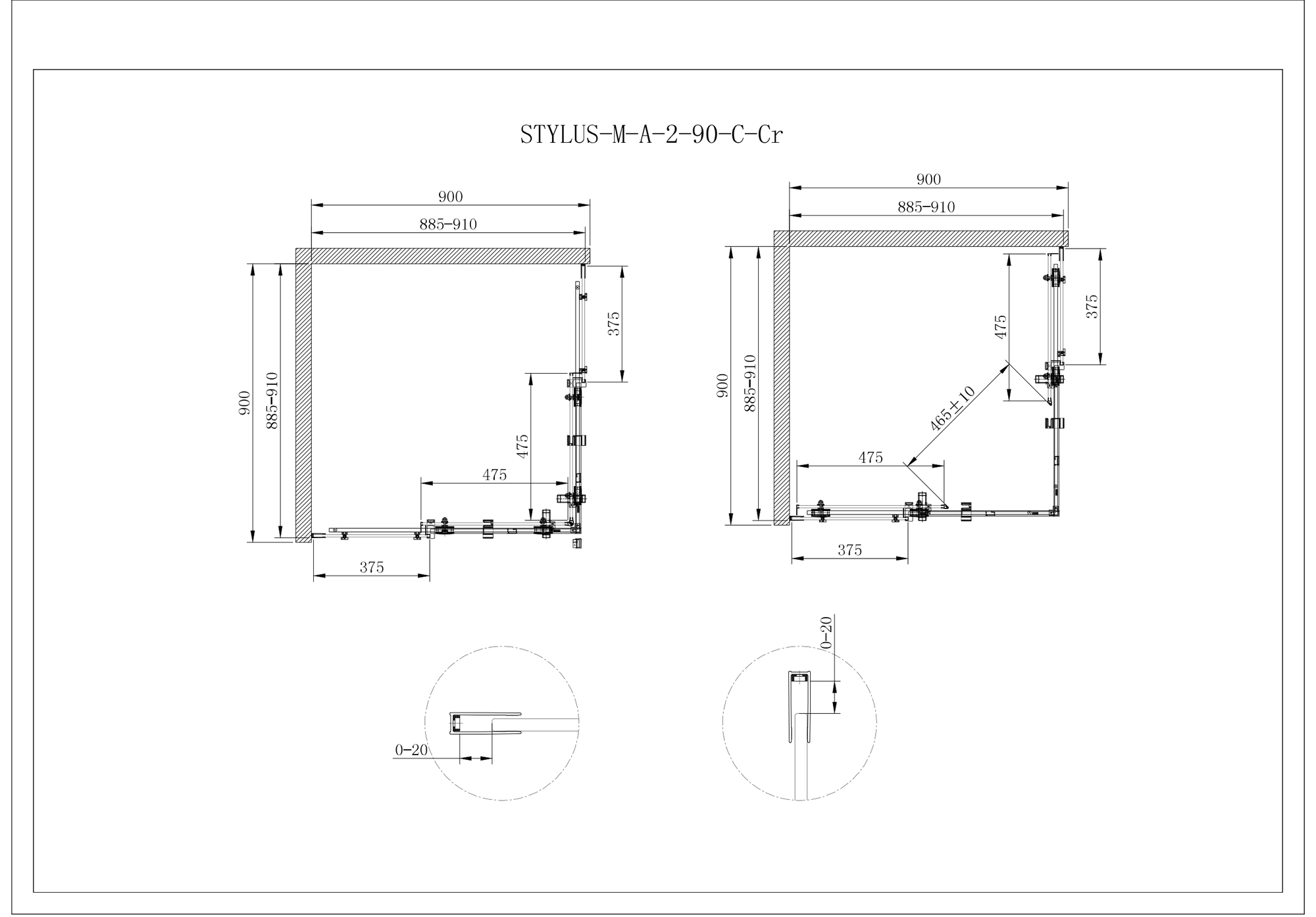 Душевой уголок CEZARES STYLUS-O-M-A-2-90-C-Cr - Вид №7
