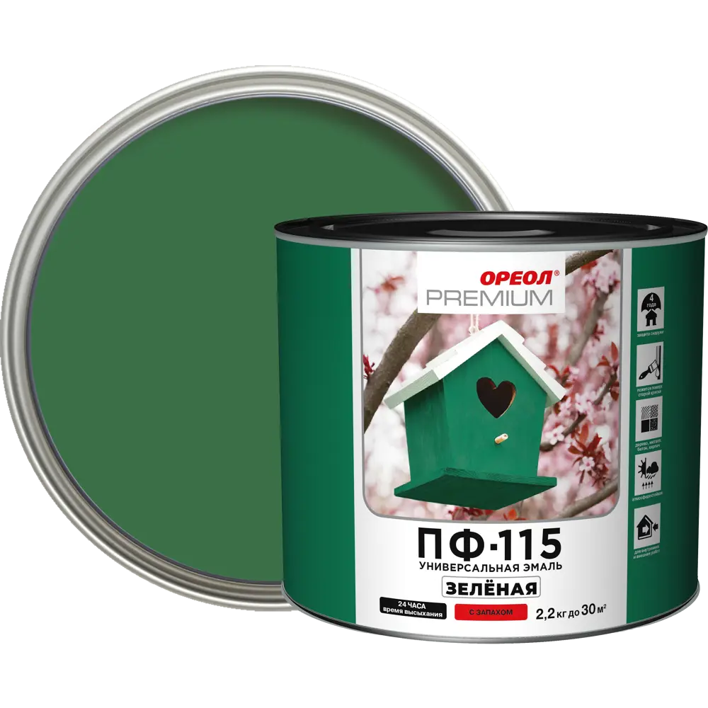 Эмаль Ореол Premium ПФ-115 глянцевая цвет зелёный 2.2 кг STLM-2143427