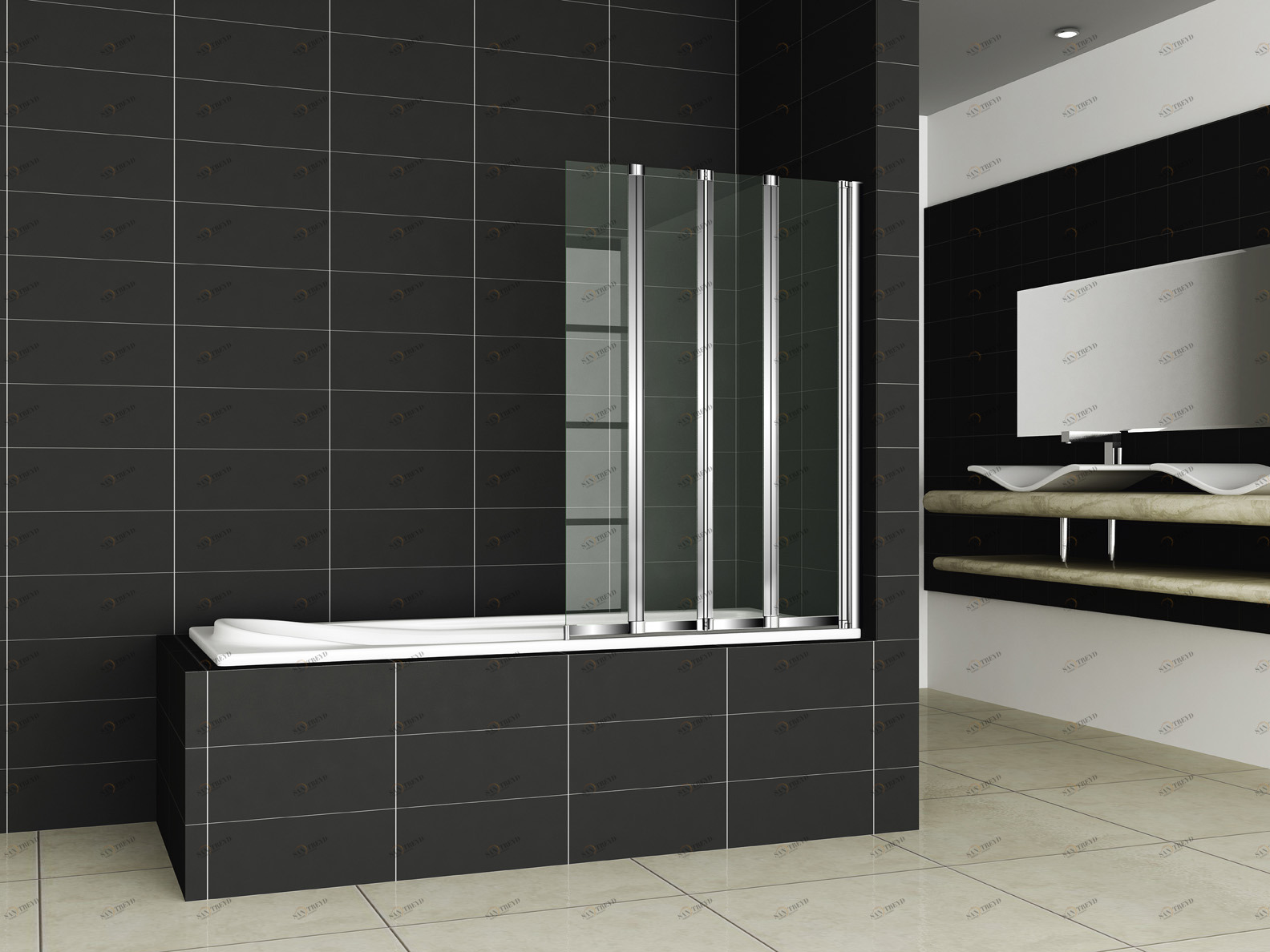 PRATICO-V-4-100/140-P-Cr-L Душевое ограждения на борт вынны Cezares Китай