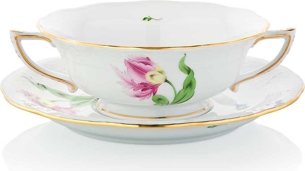 1051723 Herend Чашка суповая с блюдцем 360мл "Китти" (розовая) Фарфор 