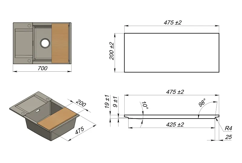ES-7003, ТУРМАЛИН, кухонная мойка, кварц, ESTETICA GRANULA 7003-ST246 - Вид №4