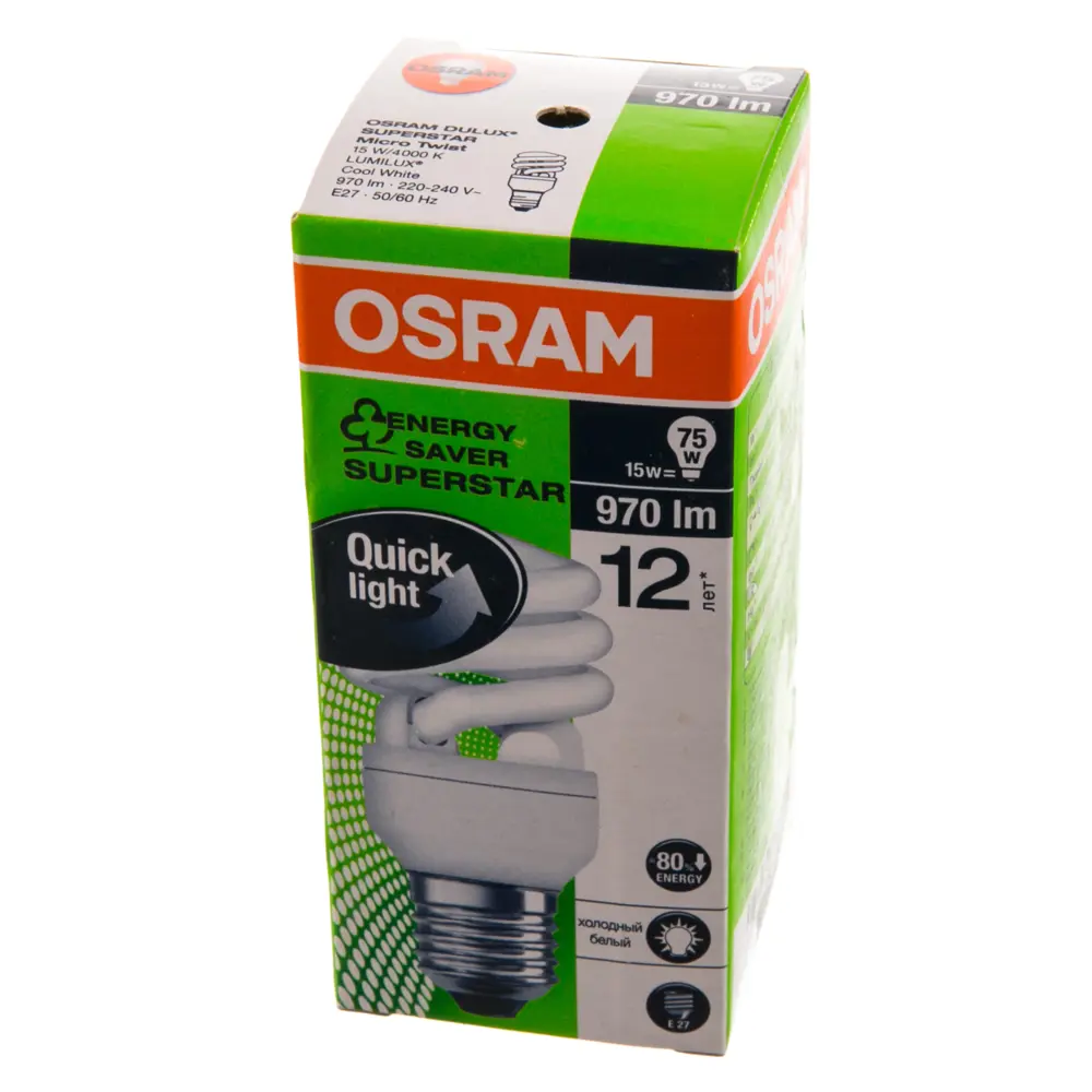 Лампа энергосберегающая Osram спираль E27 14 Вт свет холодный белый STLM-2059472 - Вид №1
