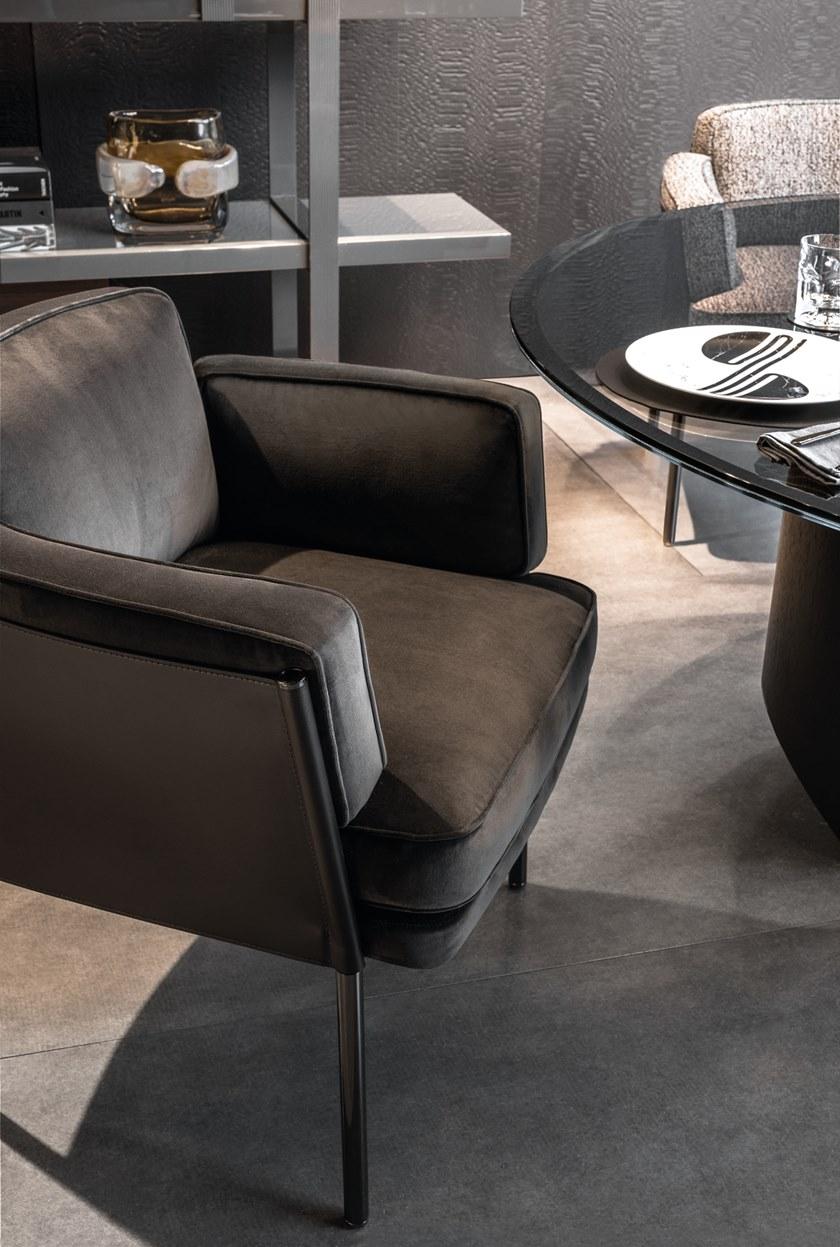 Minotti Стул из ткани и кожи с подлокотниками Shelley sun-id-1346255 - Вид №4