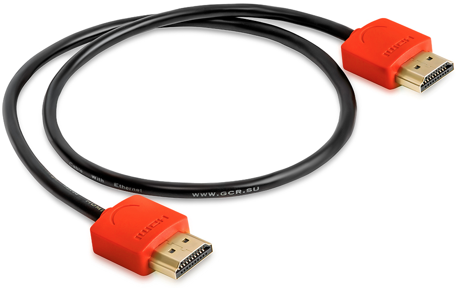 GCR-HM550-0.3m кабель 0.3m hdmi версия 1.4, черный, красные коннекторы, slim od3.8mm, 32/32 awg, позолоченные контакты, ethernet 10.2 гбит/с, 3d, 4k, premium , экран Greenconnect Santreyd  - Вид №3