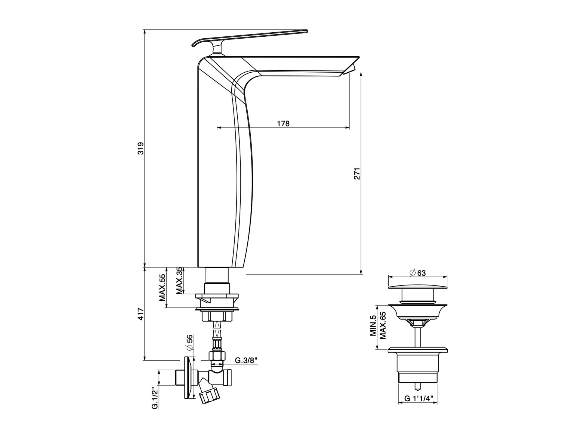 Смеситель для раковины с высоким верхом GATTONI Boomerang ARCH-00111303 - Вид №2