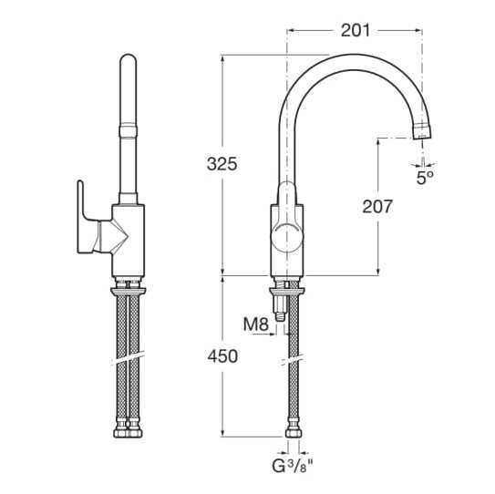 Смеситель для кухни из хромированной латуни Roca L20 ARCH-00012783