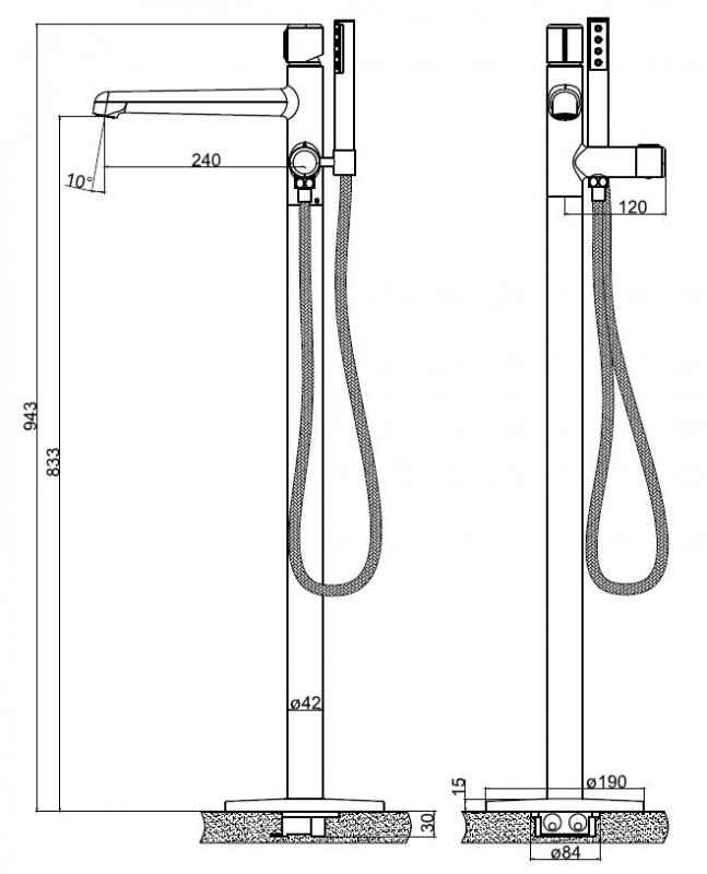 Напольный смеситель для ванны BelBagno UNO-FMT-CRM - Вид №1