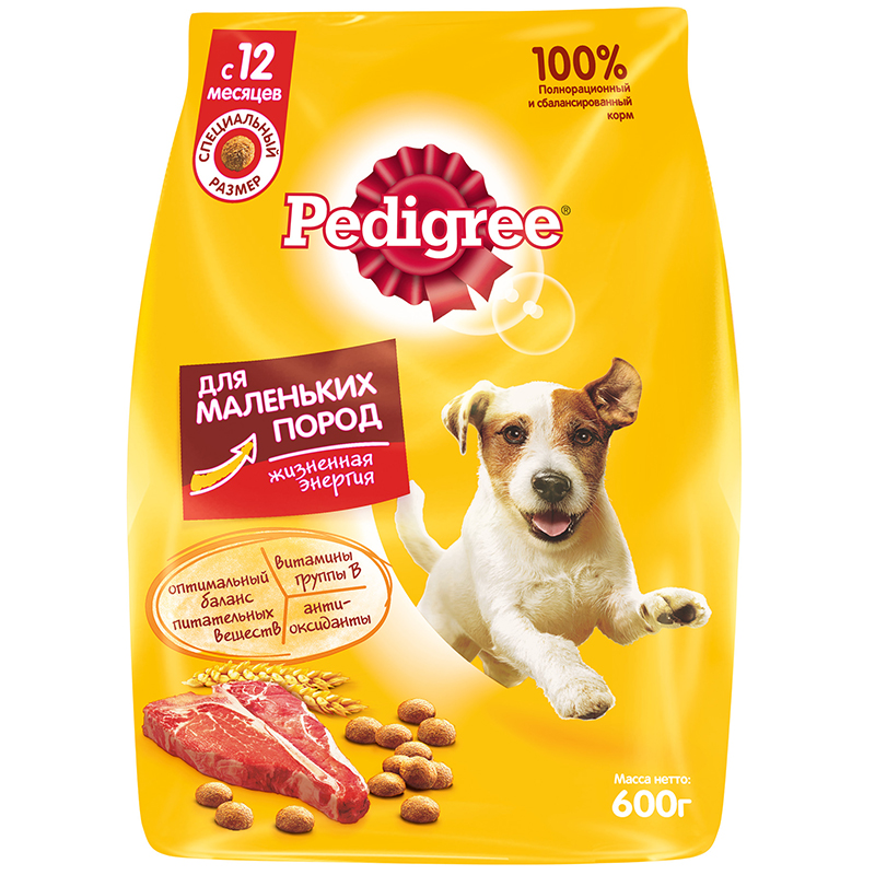 Т0045136 Корм для собак для мелких пород говядина, рис, овощи сух. 600г PEDIGREE 