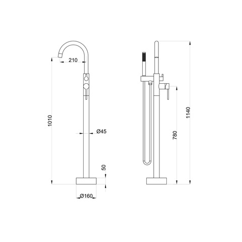 Orange Steel M99-336cr Однозахватный напольный смеситель для ванны. Керамический дивертор, шланг, ручной душ. Цвет: хром sun-id-1517144 - Вид №1