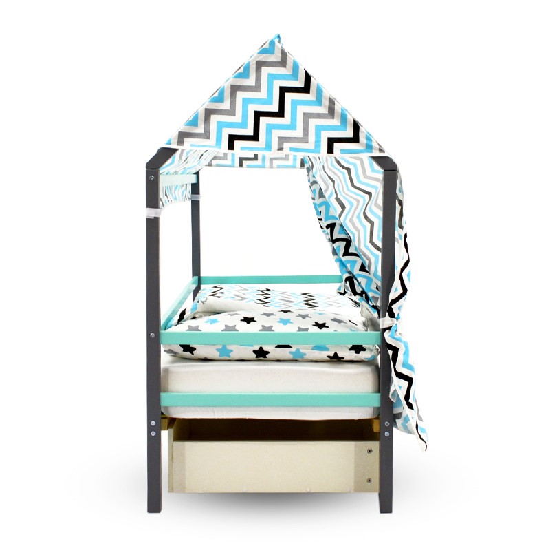 Крыша для кровати-домика текстильная Svogen зигзаги, графит, бирюза, серый БЕЛЬМАРКО  00-3833089 Голубой Santreyd  - Вид №4