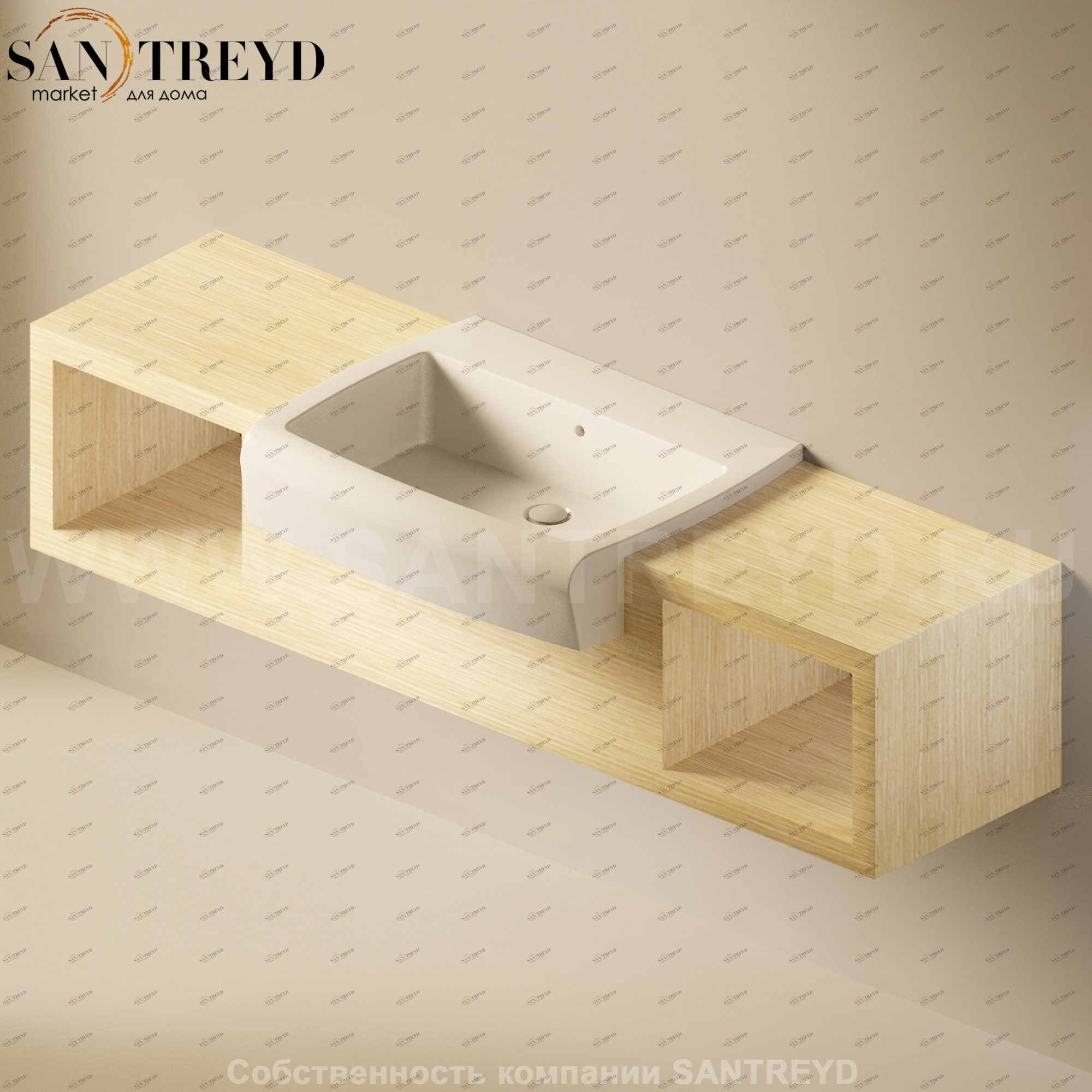 Flaminia UNA Консоль для раковины от 180 до 240 см с местом хранения светлый дуб UNA75V2.WL Ceramica Flaminia UNA75V2WL