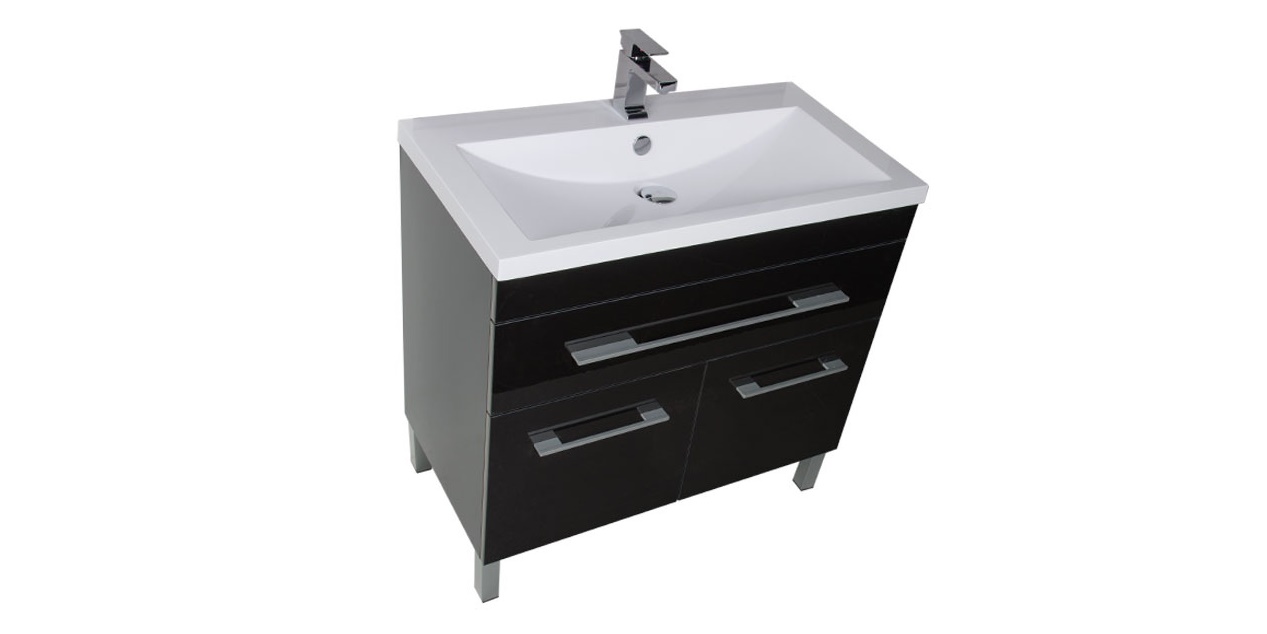 Комплект мебели Aquanet Верона 90 черный (напольный 1 ящик 2 дверцы) 00182949 - Вид №3