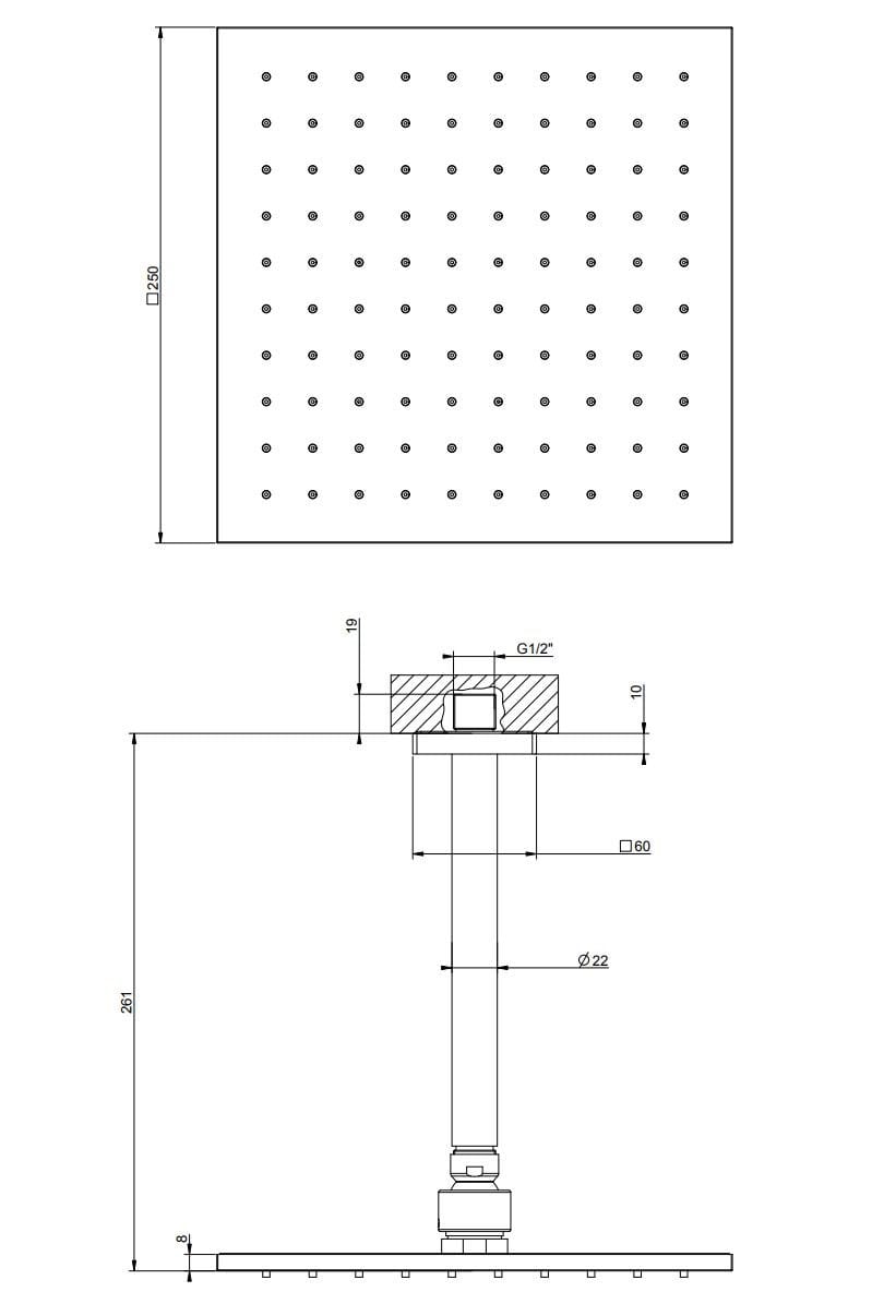 Квадратная латунная душевая головка с системой защиты от накипи Gessi рельеф ARCH-00137384 - Вид №1