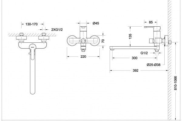 Смеситель для ванны излив 300 мм БЕЗ аксессуаров STREAM F63783C-L bravat - Вид №2